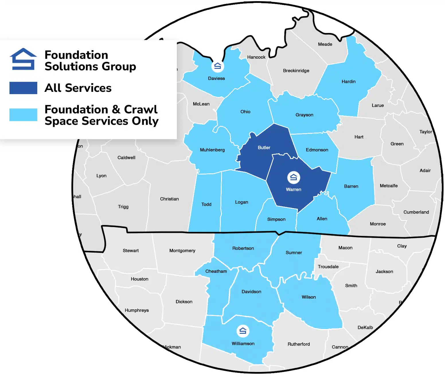Foundation Solutions Group service area in Kentucky and Tennessee
