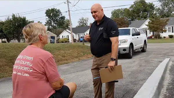 Shaun visiting with members of the community