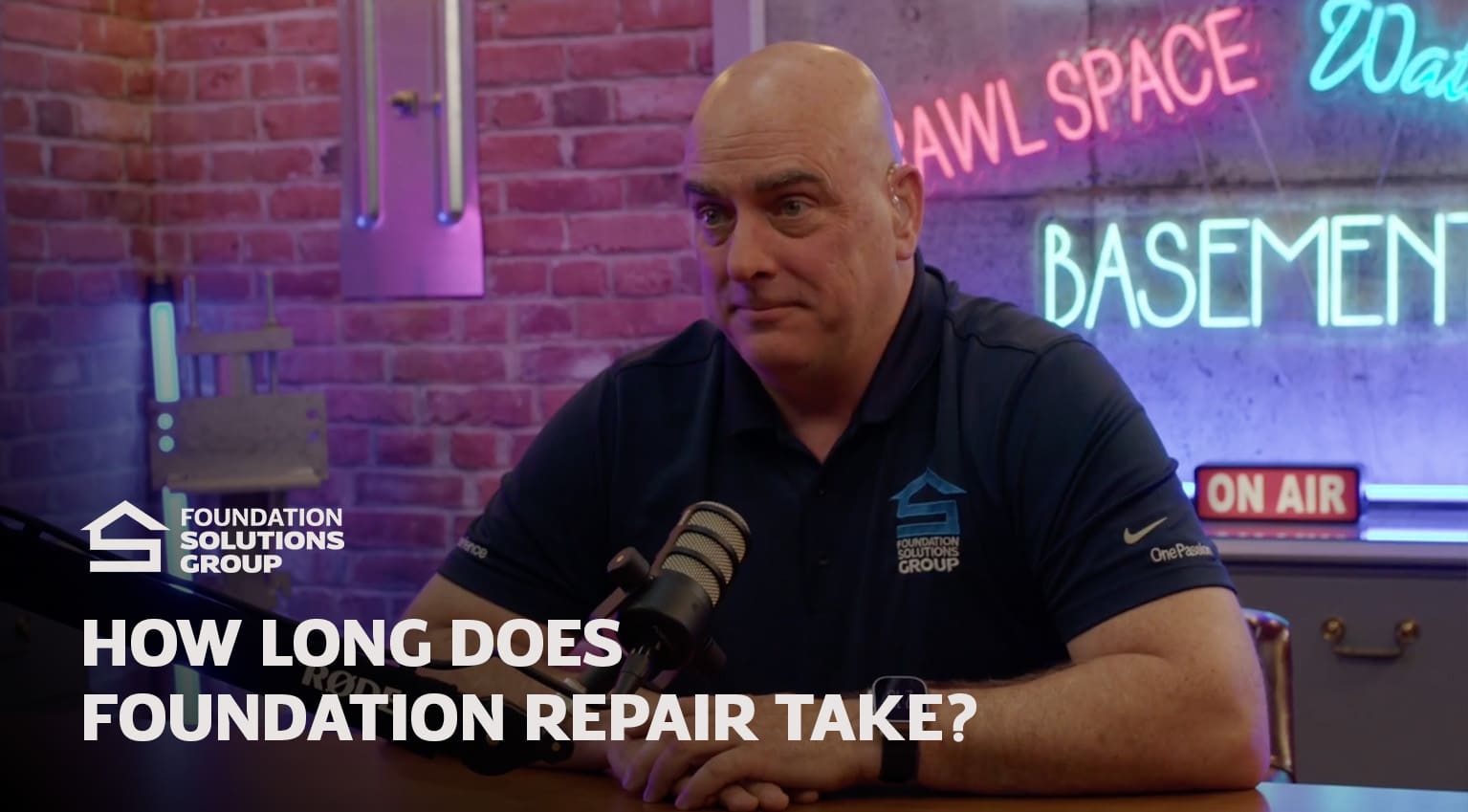 Shaun doing podcast How Long Does Foundation Repair Take?