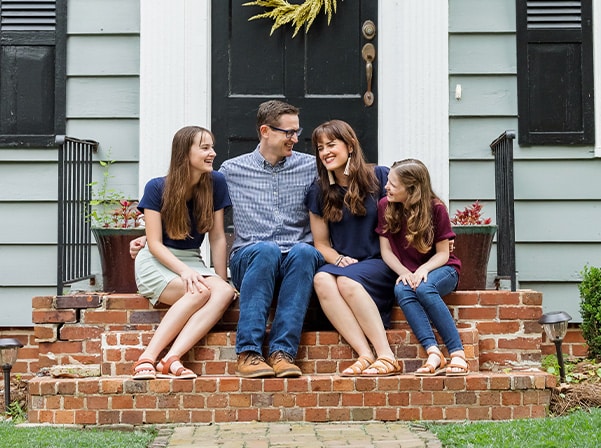 family on porch