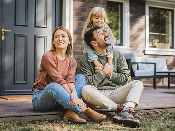 family on porch